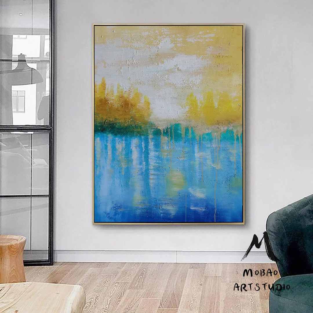 Pop Landscape Blue Abstract Canvas Artwork LF0RB wall art